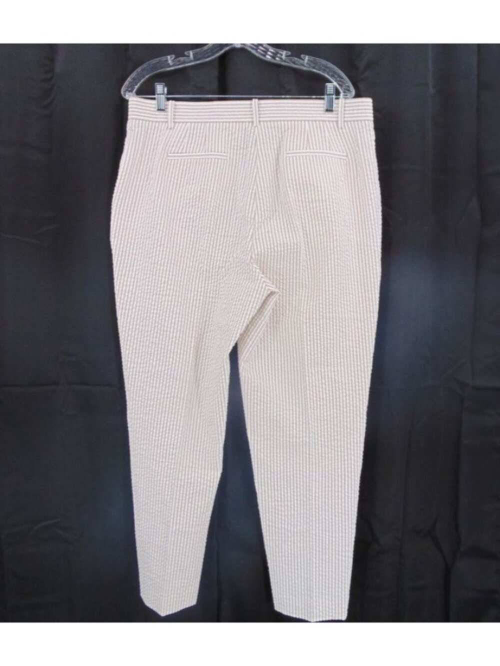 Orvis Womens Tan White Seersucker Pants Size 14 Cotton Flat Front Pockets Crop - Picture 4 of 16